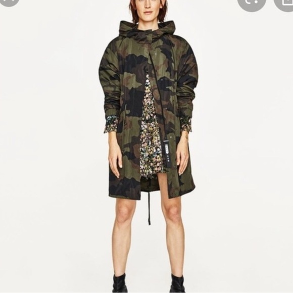 Zara Utility camo Jacket Green and Black with Hood - Picture 1 of 11